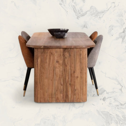 Stylish dining table and chairs in a spacious dining area featuring solid wood dining table set