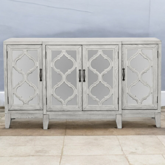 Grey Glass 4 Door Solid Wood Cabinet