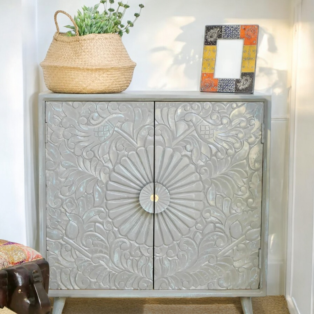 Mina Hand Carving Two Door Cabinet - Living Furn India
