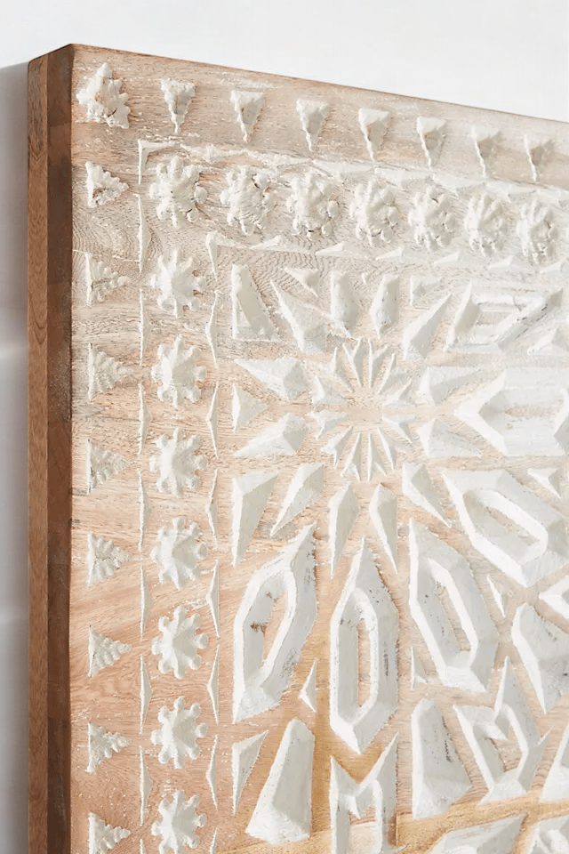 Marrakech Bed | Handcrafted Mango Wood Bed with Intricate Patterned Headboard | King & Queen Sizes | Living Furn India