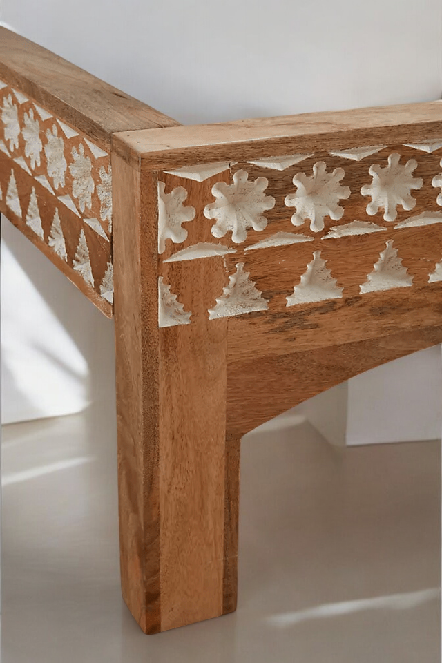 Marrakech Bed | Handcrafted Mango Wood Bed with Intricate Patterned Headboard | King & Queen Sizes | Living Furn India