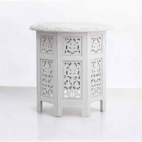 Handcarved Solid Wood End Table