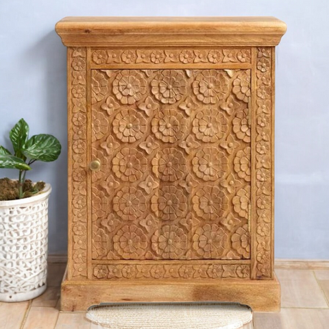 Hand Carved Floral Bedside Table