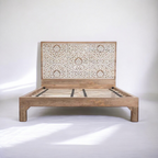 Aura Carved Bed | Handcrafted Mango Wood Bed with Intricate Headboard | King & Queen Sizes | Living Furn India