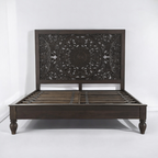 Mandala Carved Bed | Handcrafted Mango Wood Bed with Intricate Headboard | King & Queen Sizes | Living Furn India