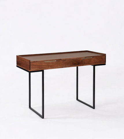 Contemporary Console Table with Metal Legs and Solid Wood Drawers