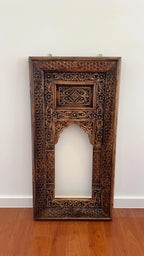 Hand‑Carved Mango Wood Wall Mirror — Rustic Floral Panel Frame, 75 × 45 cm | Living Furn India