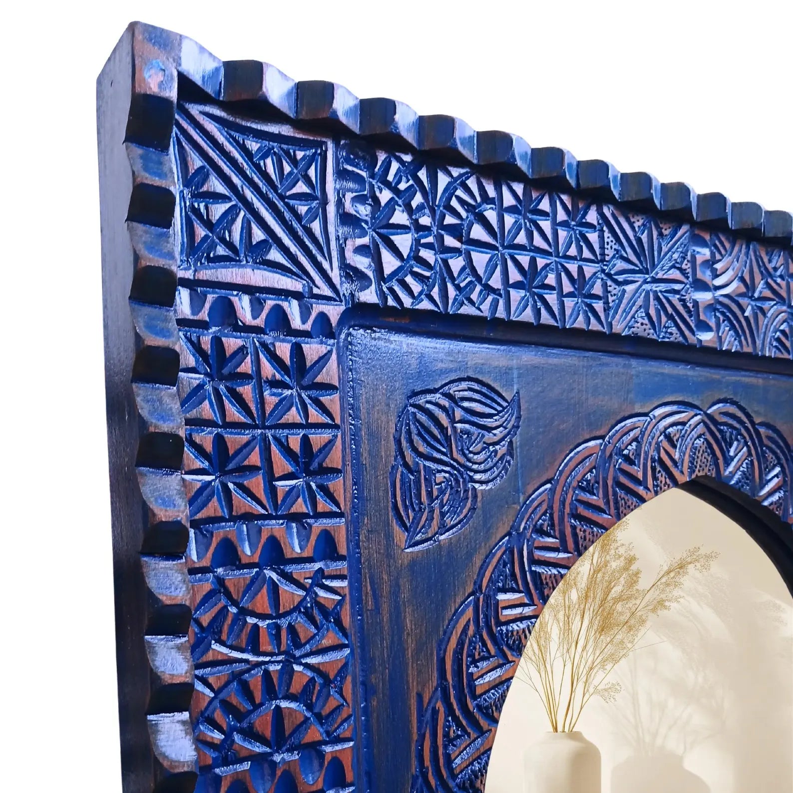 Large Handmade Hand‑Carved Arched Floor Mirror — Vintage Style Solid Hardwood | Living Furn India .
