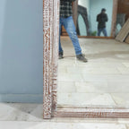 hand carved mirror, mango wood mirror, rustic white mirror, distressed white mirror, large mirror, oversized mirror, full length mirror, wall mirror, mehrab arch mirror, arched mirror, jali lattice mirror, entryway mirror, dressing mirror, decorative mirror, indian furniture, handmade mirror, artisan made mirror, premium wood mirror, quality mirror, durable mirror, sturdy mirror, timeless mirror, elegant mirror, statement mirror, ornate mirror, unique mirror, sculptural mirror, focal piece mirror, handcraft