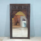 hand carved mirror, mango wood mirror, rustic white mirror, distressed white mirror, large mirror, oversized mirror, full length mirror, wall mirror, mehrab arch mirror, arched mirror, jali lattice mirror, entryway mirror, dressing mirror, decorative mirror, indian furniture, handmade mirror, artisan made mirror, premium wood mirror, quality mirror, durable mirror, sturdy mirror, timeless mirror, elegant mirror, statement mirror, ornate mirror, unique mirror, sculptural mirror, focal piece mirror, handcraft
