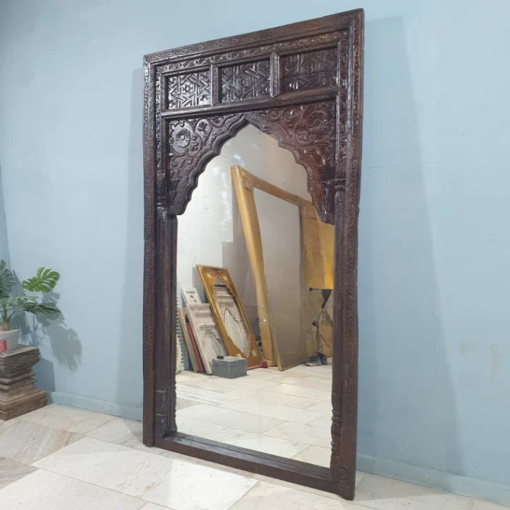 hand carved mirror, mango wood mirror, rustic white mirror, distressed white mirror, large mirror, oversized mirror, full length mirror, wall mirror, mehrab arch mirror, arched mirror, jali lattice mirror, entryway mirror, dressing mirror, decorative mirror, indian furniture, handmade mirror, artisan made mirror, premium wood mirror, quality mirror, durable mirror, sturdy mirror, timeless mirror, elegant mirror, statement mirror, ornate mirror, unique mirror, sculptural mirror, focal piece mirror, handcraft