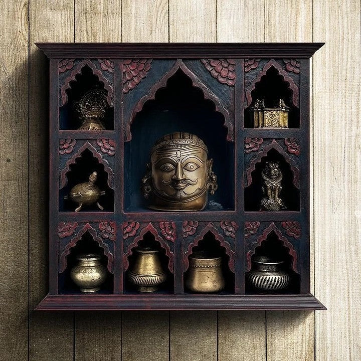 Timeless Elegance Antique Wall Decor Cabinet | Jharokha Design Mango Wood Shelf