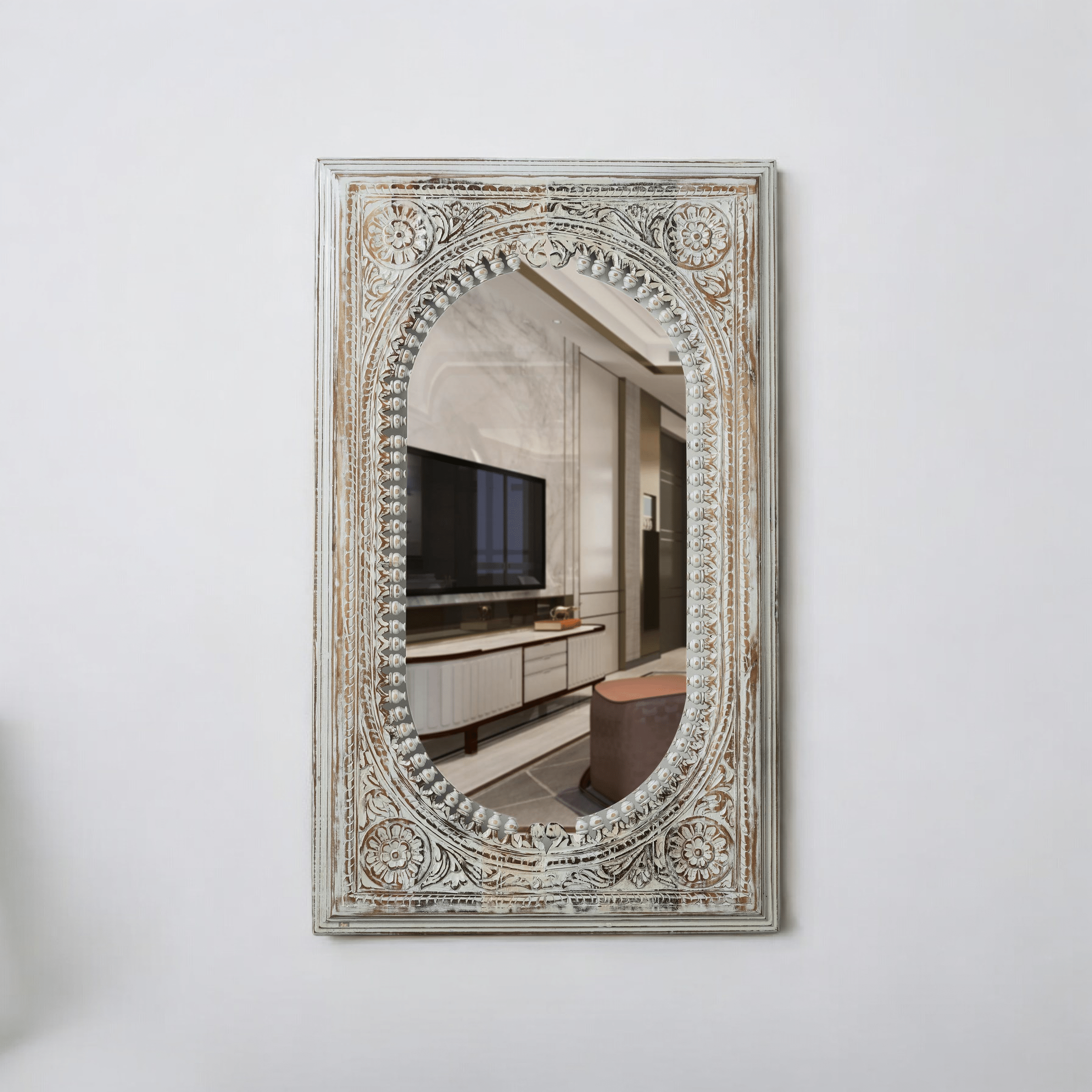 Timeless Grace Antique Wooden Frame Mirror | Vintage Wall Decor