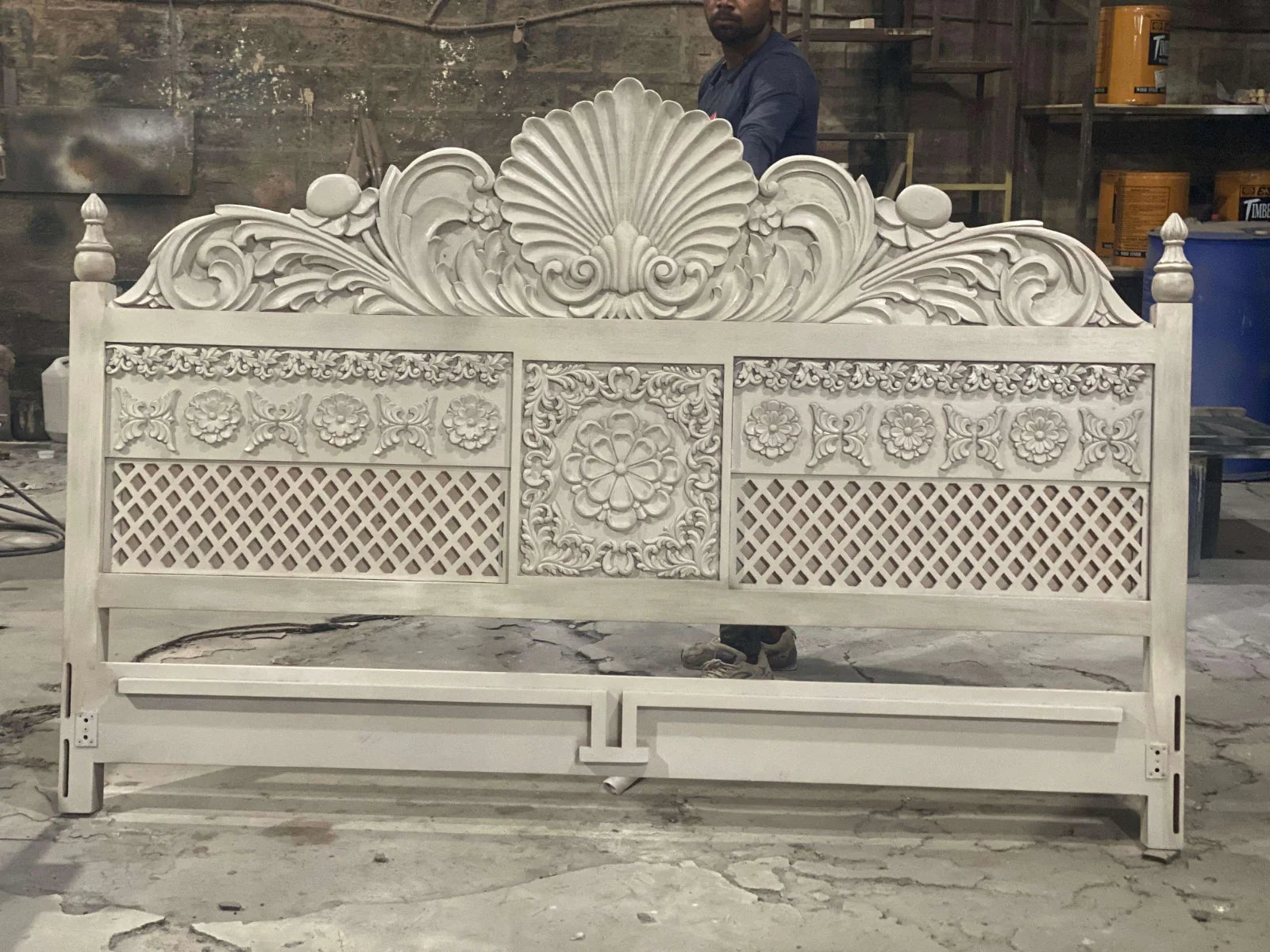 hand carved bed frame, acacia wood bed, whitewashed bed, heritage design bed, queen size bed, king size bed, carved headboard bed, jali panel bed, indian furniture, master bedroom bed, guest room bed, handmade bed frame, artisan made bed, premium wood bed, quality wood furniture, durable bed frame, sturdy bed, timeless bed, elegant bed frame, statement bed, grand bed, heirloom bed, coastal bed, shabby chic bed frame, farmhouse bed, vintage bed frame, mughal style bed, traditional bed, ornate bed frame, clas