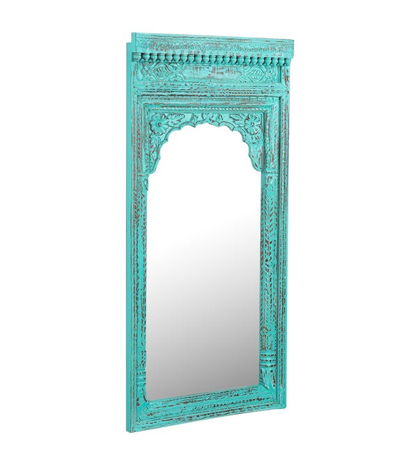 Decorative Wall Mirror - Mango Wood with Teal Distressed Finish