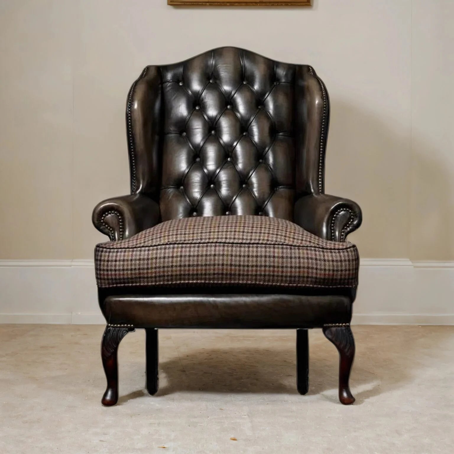 Victorian Sovereign Chesterfield Leather Chair – Handcrafted Brown Elegance by Living Furn India