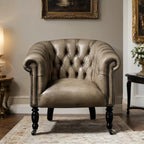 Regalia Crest Leather Lounge Chair – Handcrafted Bone/Brown Accent by Living Furn India