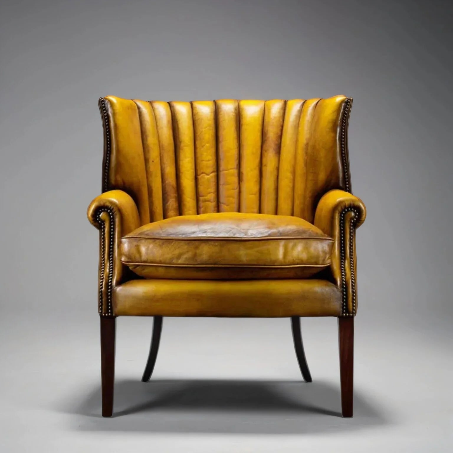 Aurelius Gold Leather Lounge Chair – Handcrafted Accent Seating by Living Furn India