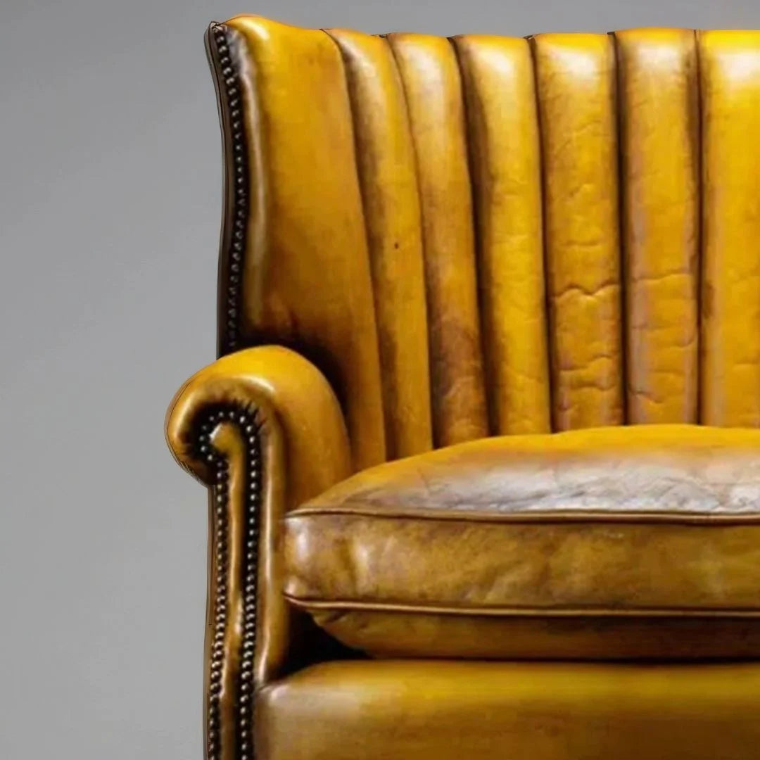 Aurelius Gold Leather Lounge Chair – Handcrafted Accent Seating by Living Furn India