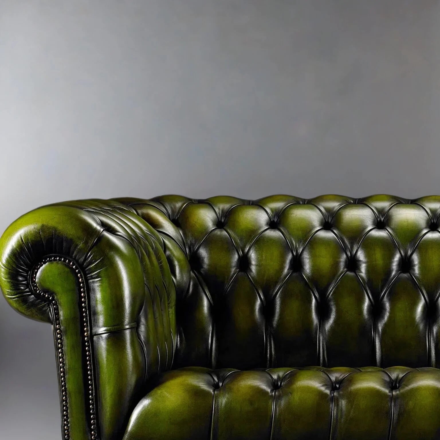 Emerald Elegance Chesterfield 3-Seater Leather Sofa – Handcrafted Comfort by Living Furn India