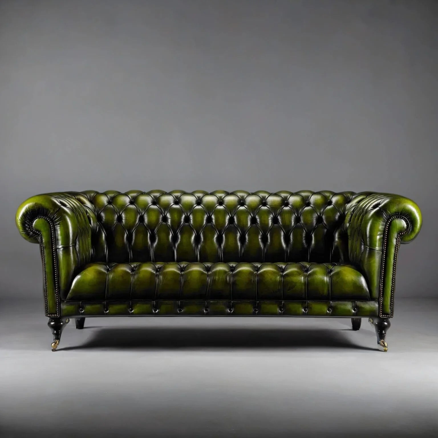 Emerald Elegance Chesterfield 3-Seater Leather Sofa – Handcrafted Comfort by Living Furn India