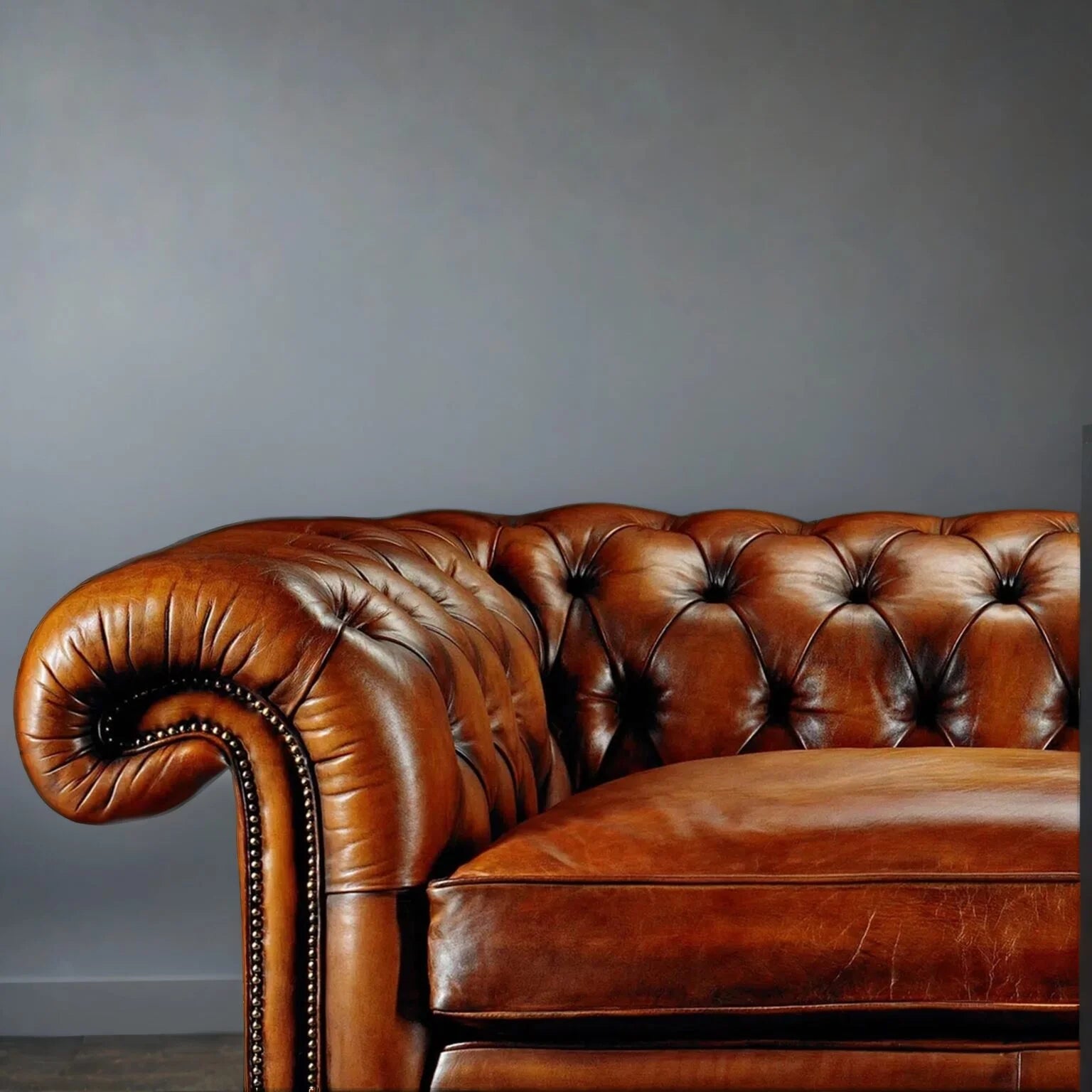 Chancellor Classic Brown Leather 3-Seater Sofa – Handcrafted Comfort by Living Furn India