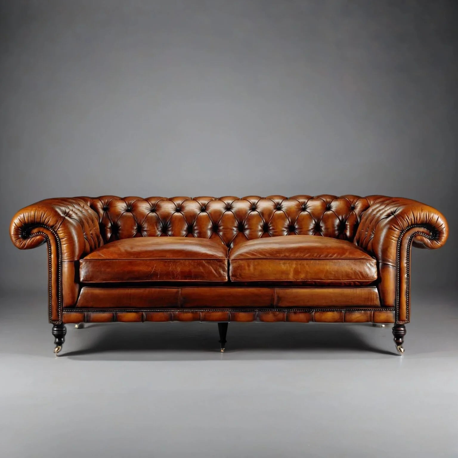 Chancellor Classic Brown Leather 3-Seater Sofa – Handcrafted Comfort by Living Furn India