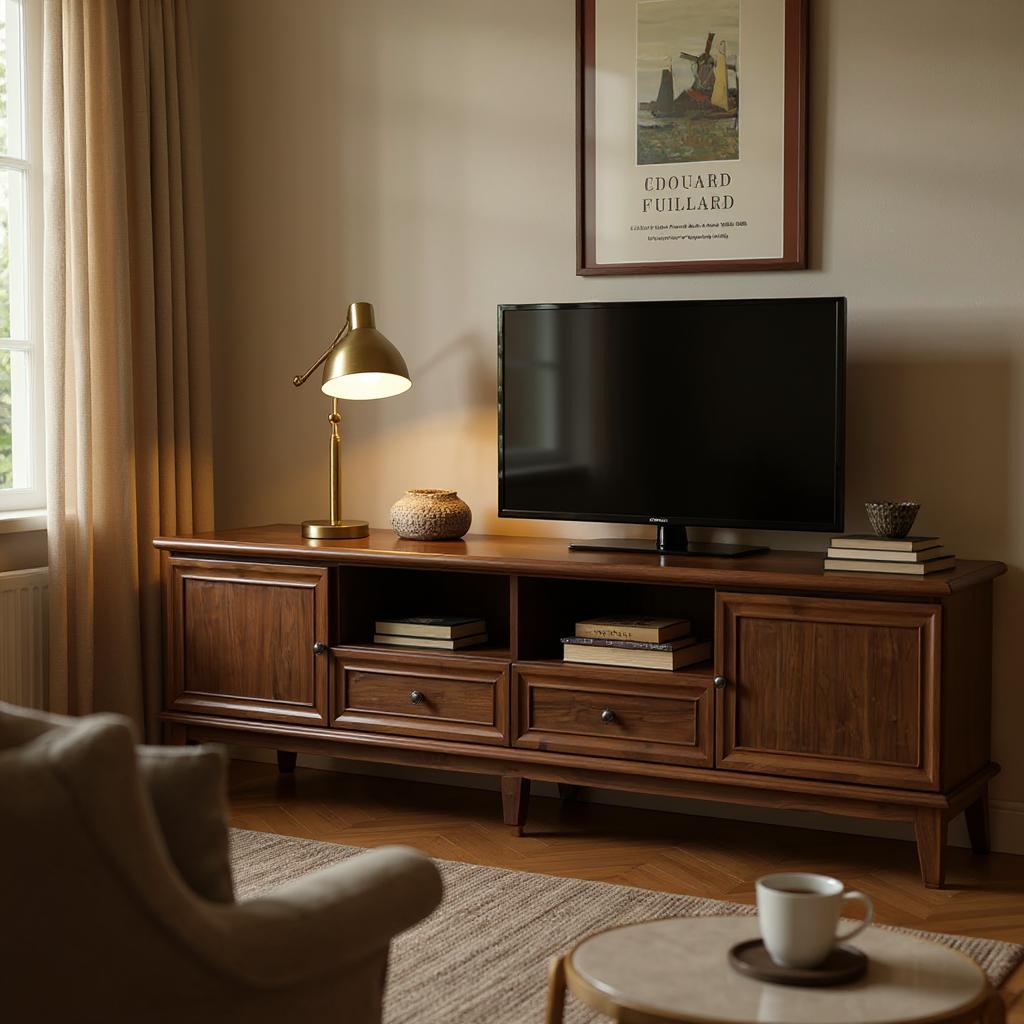 The Bikaner Media Unit | Handcrafted Walnut Finish TV Stand | 2-Door 2-Drawer