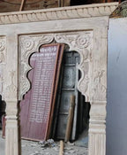 mango wood mirror, jharokha mirror, triple arch mirror, indian mirror, carved mirror, boho mirror, rustic white mirror, distressed mirror, whitewashed mirror, arched mirror, wall mirror, statement mirror, palace mirror, mughal arch, scalloped arch, floral carving, carved spandrels, turned pilasters, paneled crown, global eclectic, farmhouse boho, vintage inspired, artisan made, handcrafted in india, solid wood mirror, large wall mirror, console mirror, buffet mirror, living room mirror, hallway mirror, dini