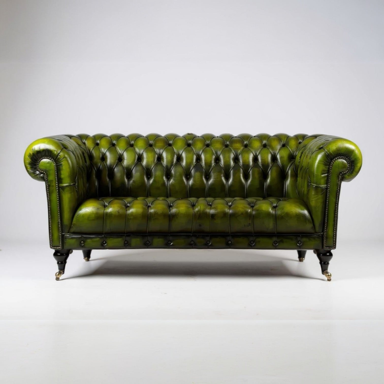 Emerald Elegance Chesterfield 3-Seater Leather Sofa – Handcrafted Comfort by Living Furn India