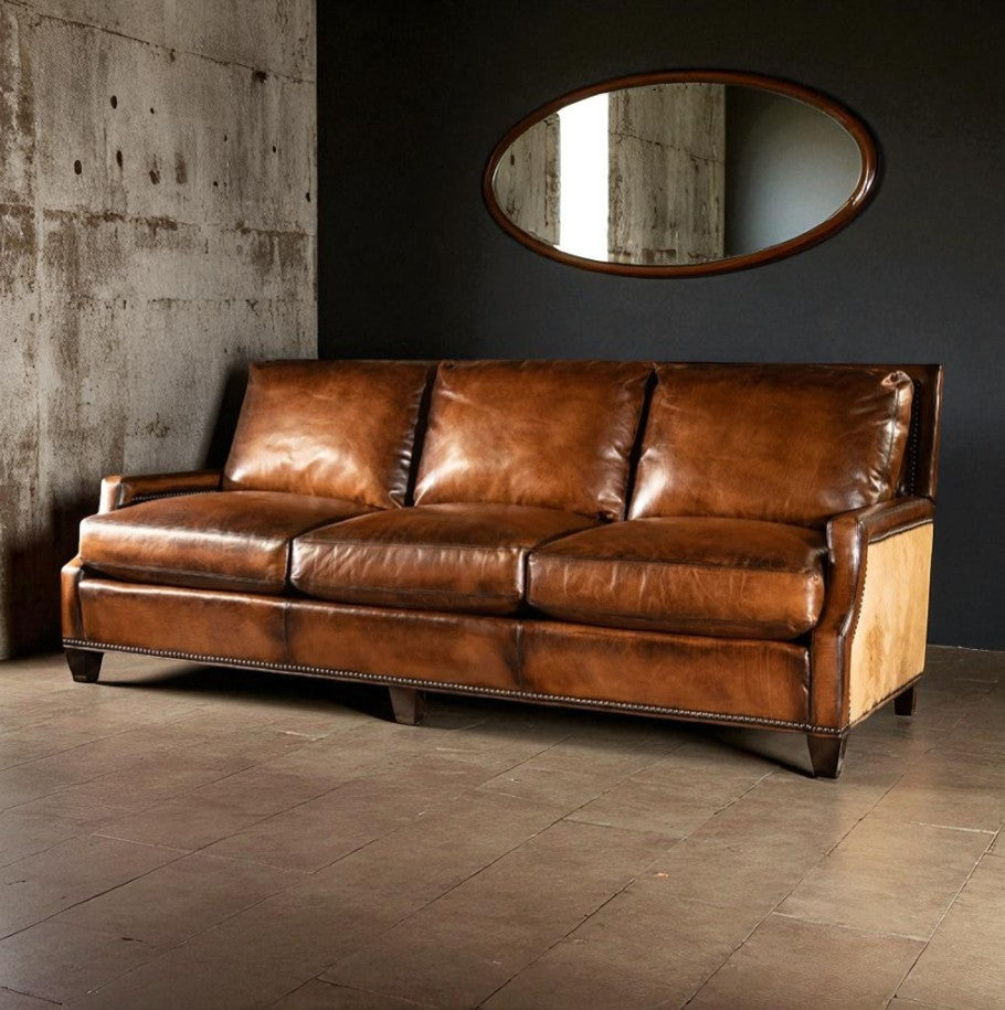 Presidio Marshal Buffalo Leather 3-Seater Sofa – Supreme Comfort by Living Furn India