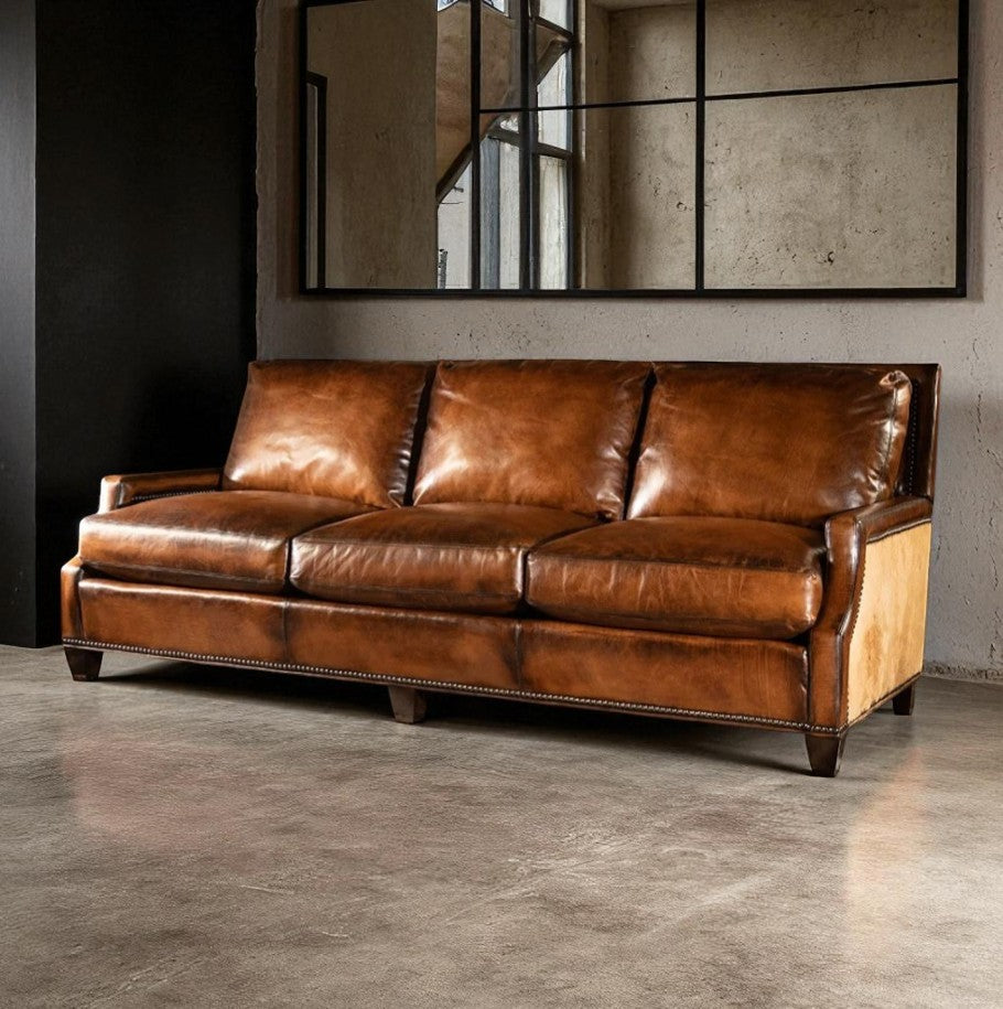 Presidio Marshal Buffalo Leather 3-Seater Sofa – Supreme Comfort by Living Furn India