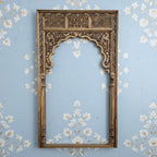 mango wood mirror, jharokha mirror, arched mirror, carved mirror, full size mirror, indian mirror, boho mirror, farmhouse mirror, distressed mirror, antique finish, vertical mirror, entryway mirror, wall mirror, statement mirror, palace mirror, scalloped arch, floral carving, foliate spandrels, fluted pilasters, rope border, vine border, jaali frieze, layered molding, vintage inspired, artisan made, handcrafted in india, solid wood frame, ready to hang, iron hooks, kiln dried wood, reinforced joinery, livin