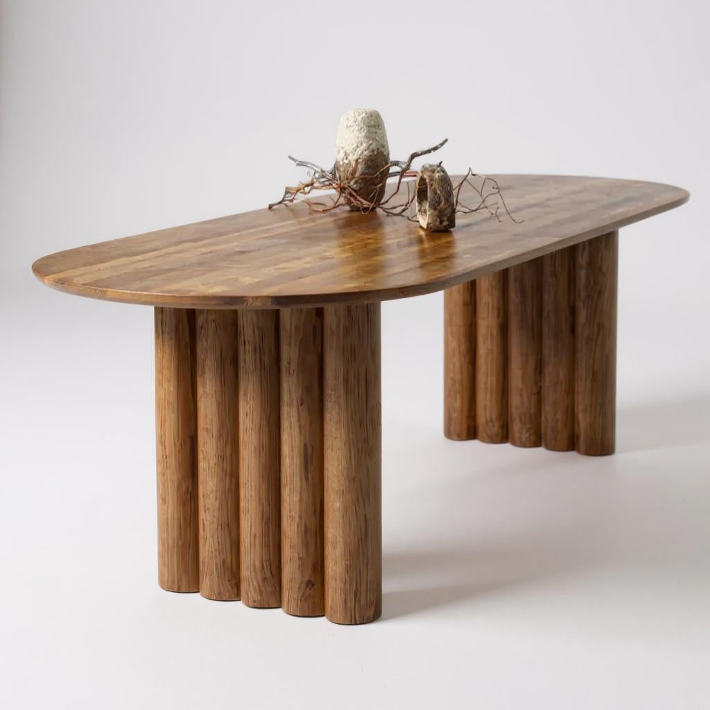 Evoque Classic Oval Solid Wood Dining Table – Brown Finish, 4-Seater by Living Furn India