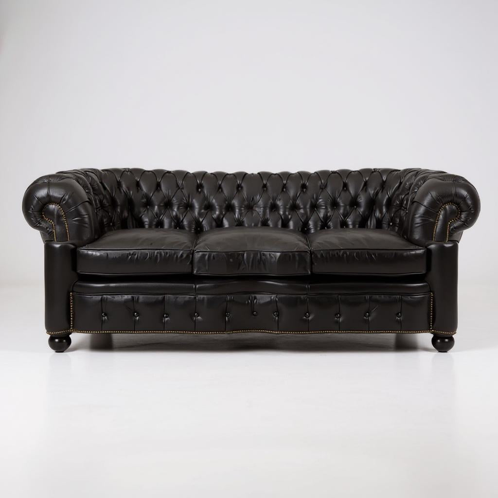 Bristol Noir Luxe Leather 3-Seater Sofa – Handcrafted Comfort by Living Furn India