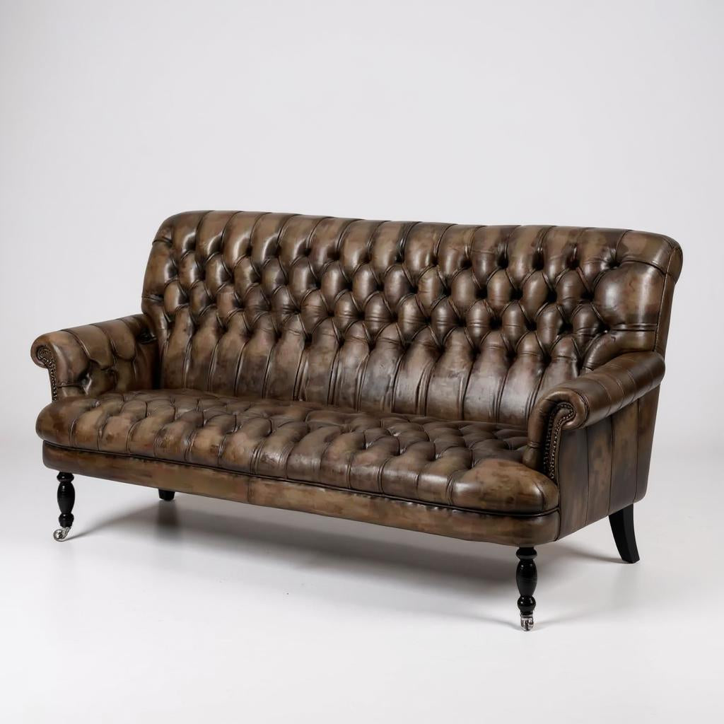 Aristo Slate Hand-Tufted Leather 3-Seater Sofa – Luxury by Living Furn India