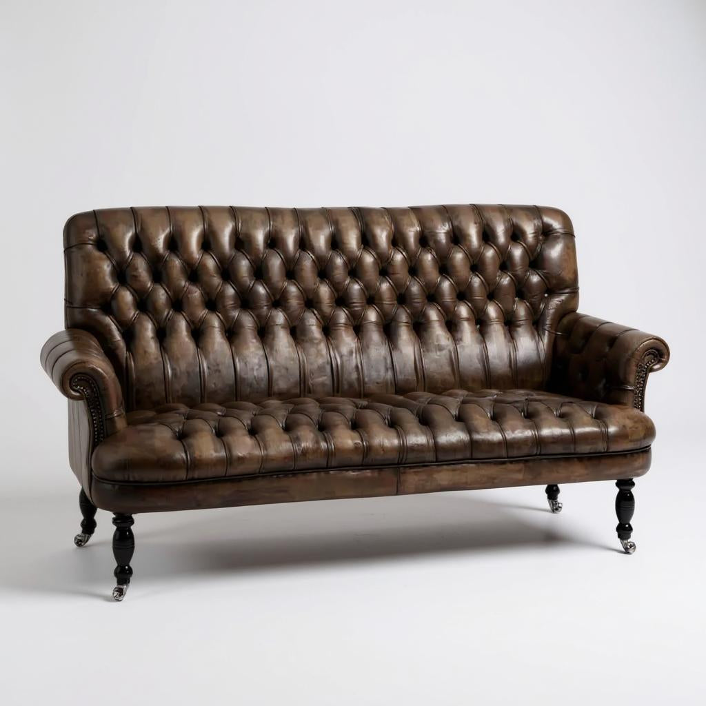 Aristo Slate Hand-Tufted Leather 3-Seater Sofa – Luxury by Living Furn India