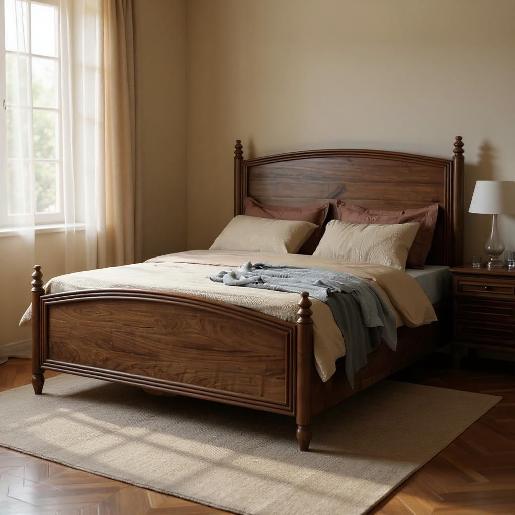 The Marwar Dream Bed | Handcrafted Acacia Wood with Walnut Finish | Queen & King Sizes