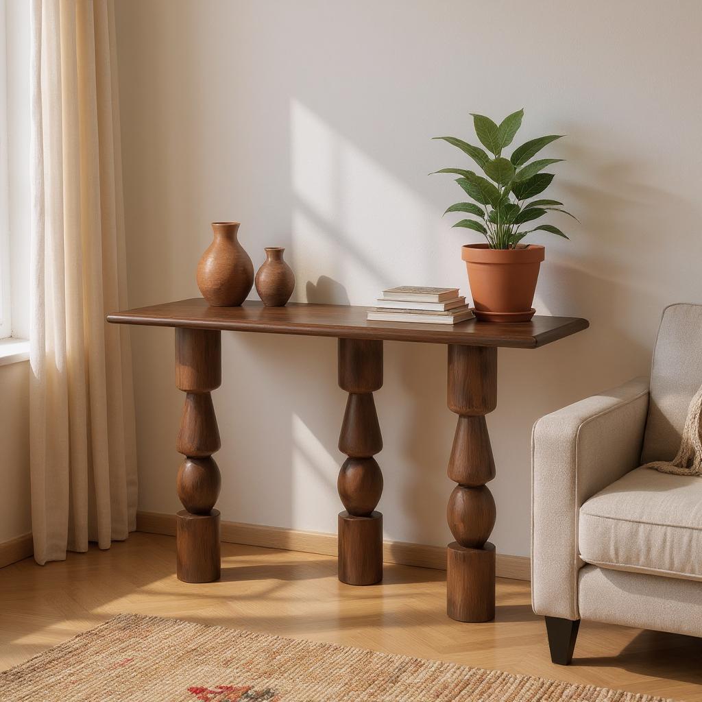 VerveLine Solid Mango Wood Console Table – Chestnut Finish, Handcrafted Entryway Accent by Living Furn India