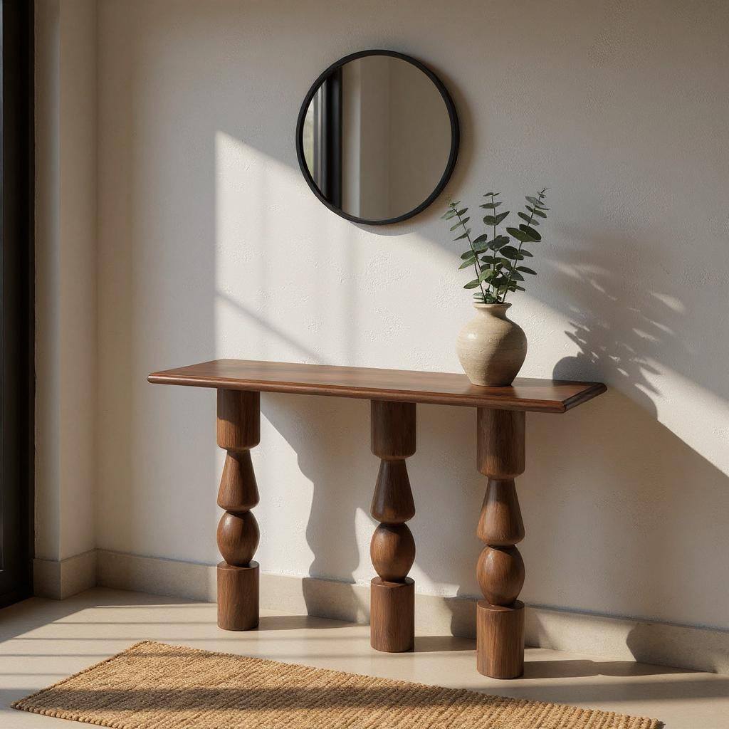 VerveLine Solid Mango Wood Console Table – Chestnut Finish, Handcrafted Entryway Accent by Living Furn India