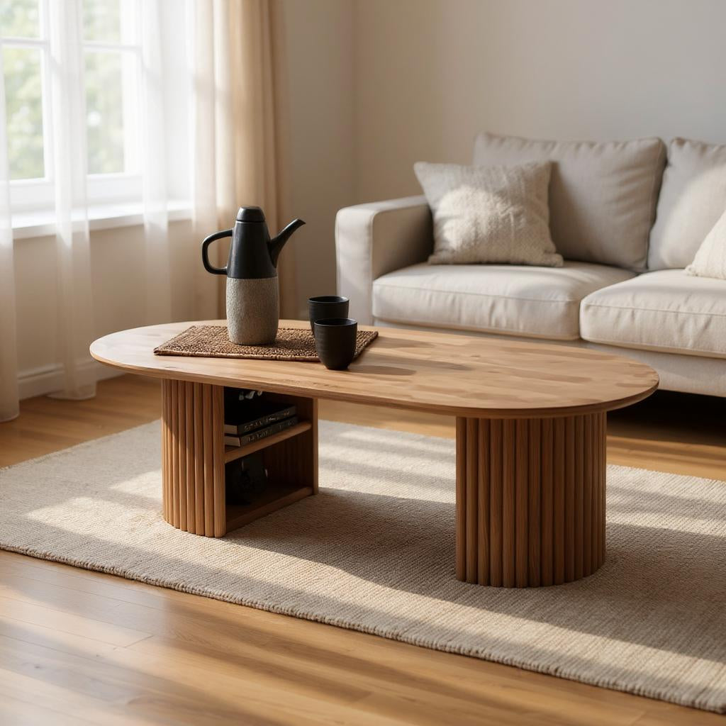 Solid Mango Wood Center Table – Walnut & Honey Finish Options, Handcrafted by Living Furn India