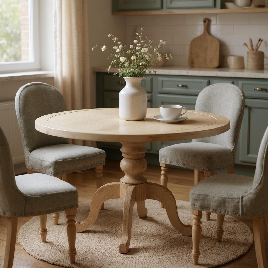 Oaklyn Crest Solid Wood 6-Seater Round Dining Table – Weathered Oak Finish by Living Furn India
