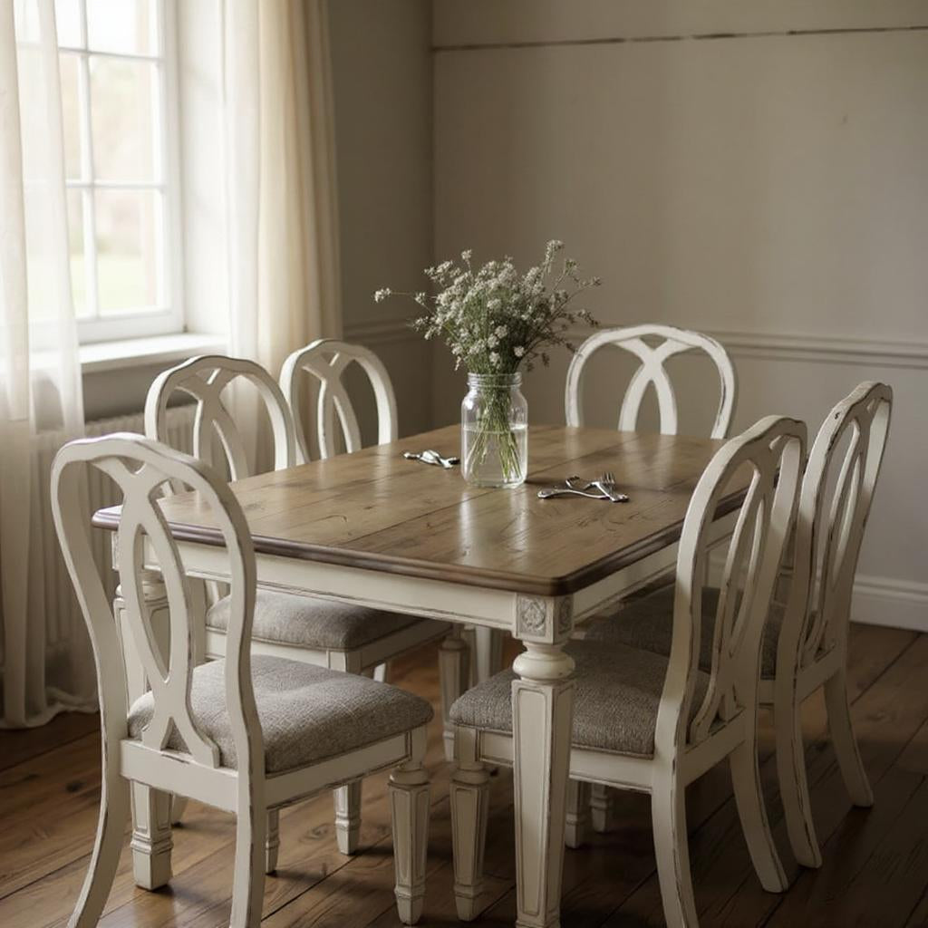 Parisienne Blanc French Distressed Solid Mango Wood Dining Set – 4, 6, 8 Seater by Living Furn India