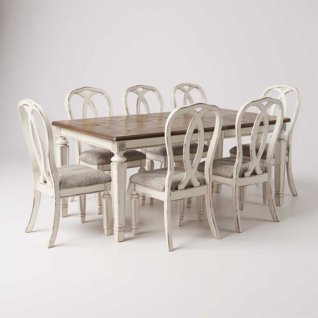 Parisienne Blanc French Distressed Solid Mango Wood Dining Set – 4, 6, 8 Seater by Living Furn India