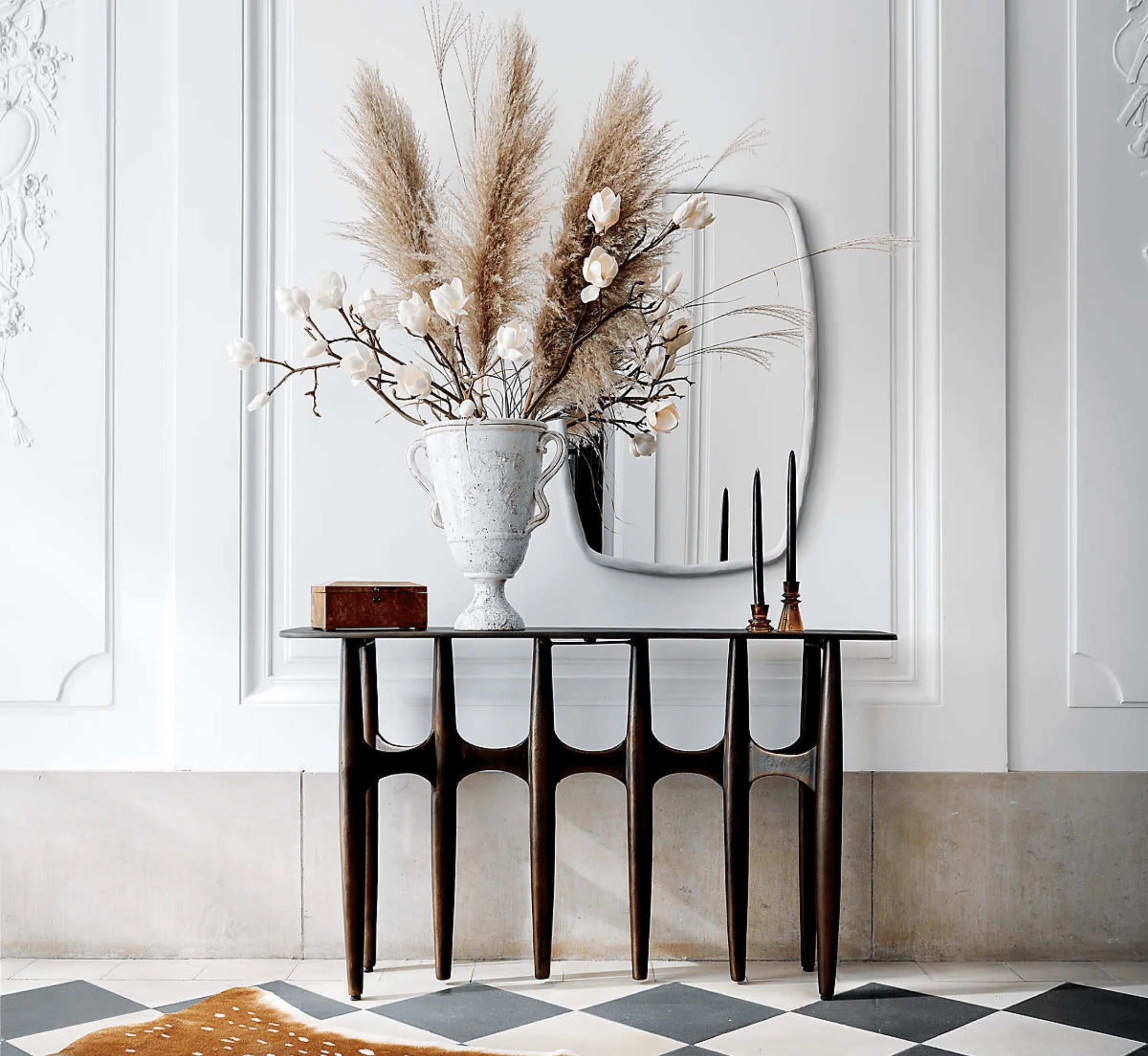 UrbanMoss Solid Mango Wood Console Table – Dark Walnut Finish, Handcrafted by Living Furn India