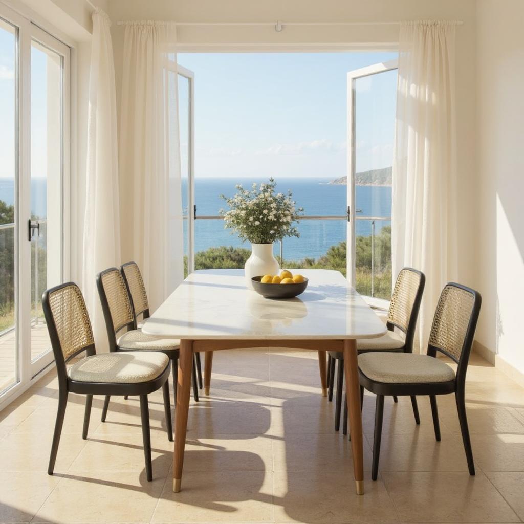 RattanGrove Mango Wood Dining Set with Rattan Chairs – Natural Finish, 4/6/8 Seater by Living Furn India