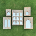 hand carved mirror set, wooden frame mirrors, mirror collection, gallery wall mirrors, 5 piece mirror set, mehrab arch mirrors, temple mirrors, wall mirror set, decorative mirrors, indian furniture, living room mirrors, entryway mirrors, walnut mirrors, black mirrors, whitewash mirrors, handmade mirrors, artisan made mirrors, premium wood mirrors, quality mirrors, durable mirrors, sturdy mirrors, timeless mirrors, elegant mirrors, statement mirrors, ornate mirrors, unique mirrors, sculptural mirrors, focal 