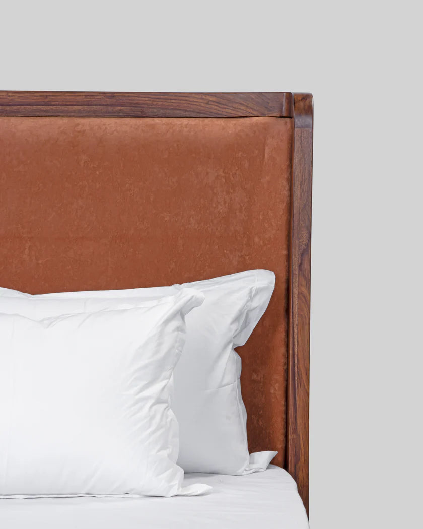 Heritage Canewood Classic Rattan Upholstered Bed – Walnut Finish, All Sizes by Living Furn India