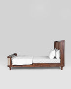 Heritage Canewood Classic Rattan Upholstered Bed – Walnut Finish, All Sizes by Living Furn India