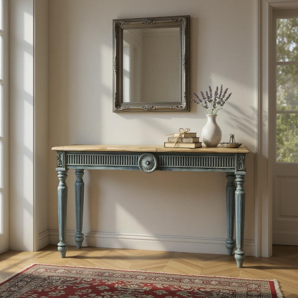 Farmhouse Blue Solid Mango Wood Console Table – Handcrafted Large Entryway Accent by Living Furn India